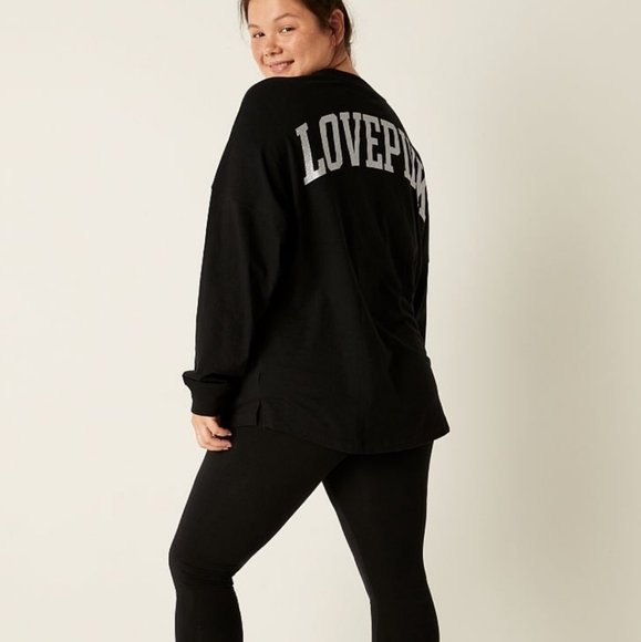 VICTORIA SECRET PINK BLACK VARSITY LONG SLEEVE CREW TEE & LEGGING GIFT SET - Picture 1 of 5